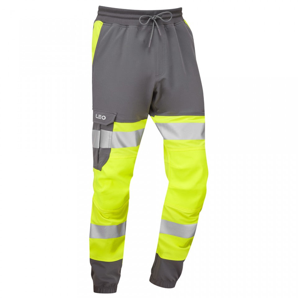 Leo Workwear HAWKRIDGE Leo EcoViz High Performance 4X Stretch Trouser- Hi-Vis Yellow/Grey