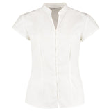 Kustom Kit Women's Continental Blouse Mandarin Collar Cap Sleeve (Tailored Fit)
