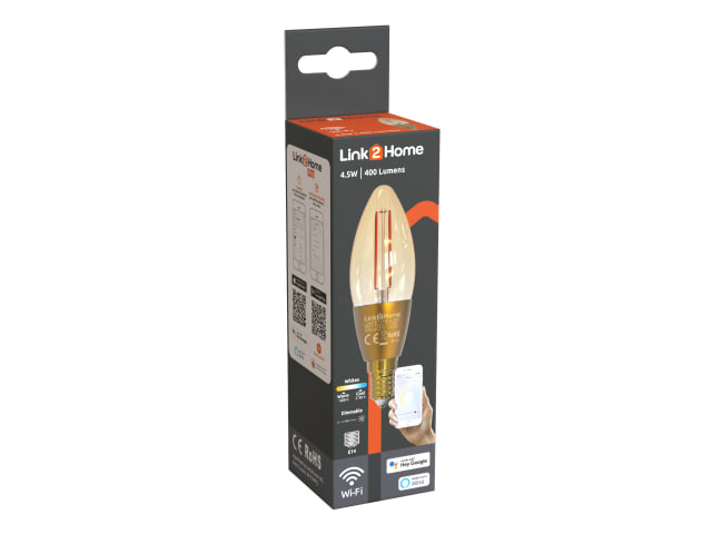 Link2Home Wi-Fi LED SES (E14) Candle Filament Dimmable Bulb, White 400 lm 4.5W