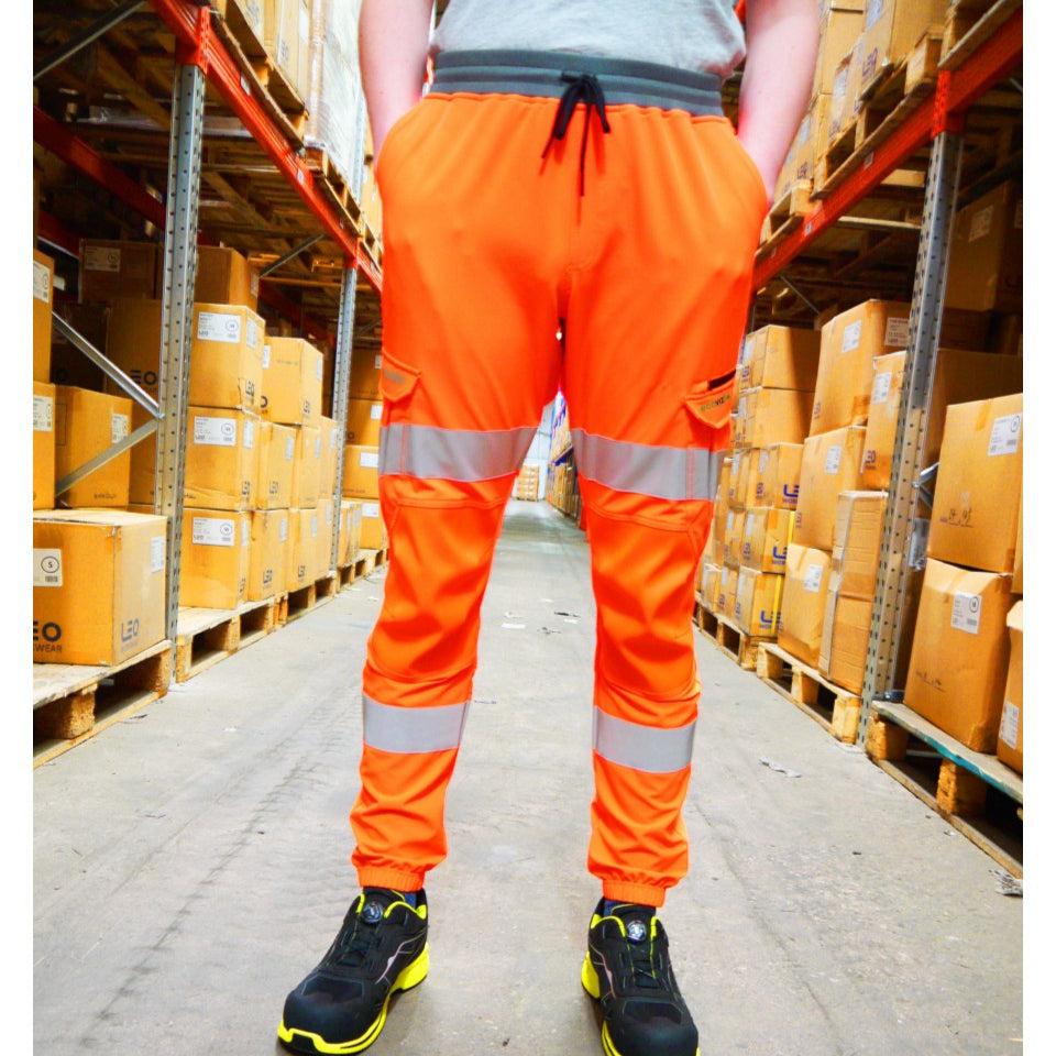 Leo Workwear HAWKRIDGE Leo EcoViz High Performance 4X Stretch Trouser- Hi-Vis Orange