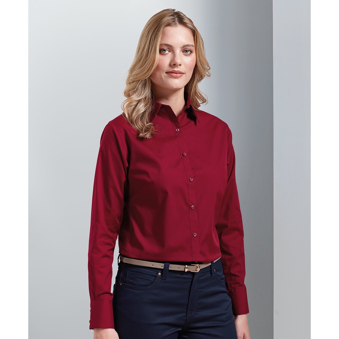 Premier Women's Poplin Long Sleeve Blouse - Turquoise