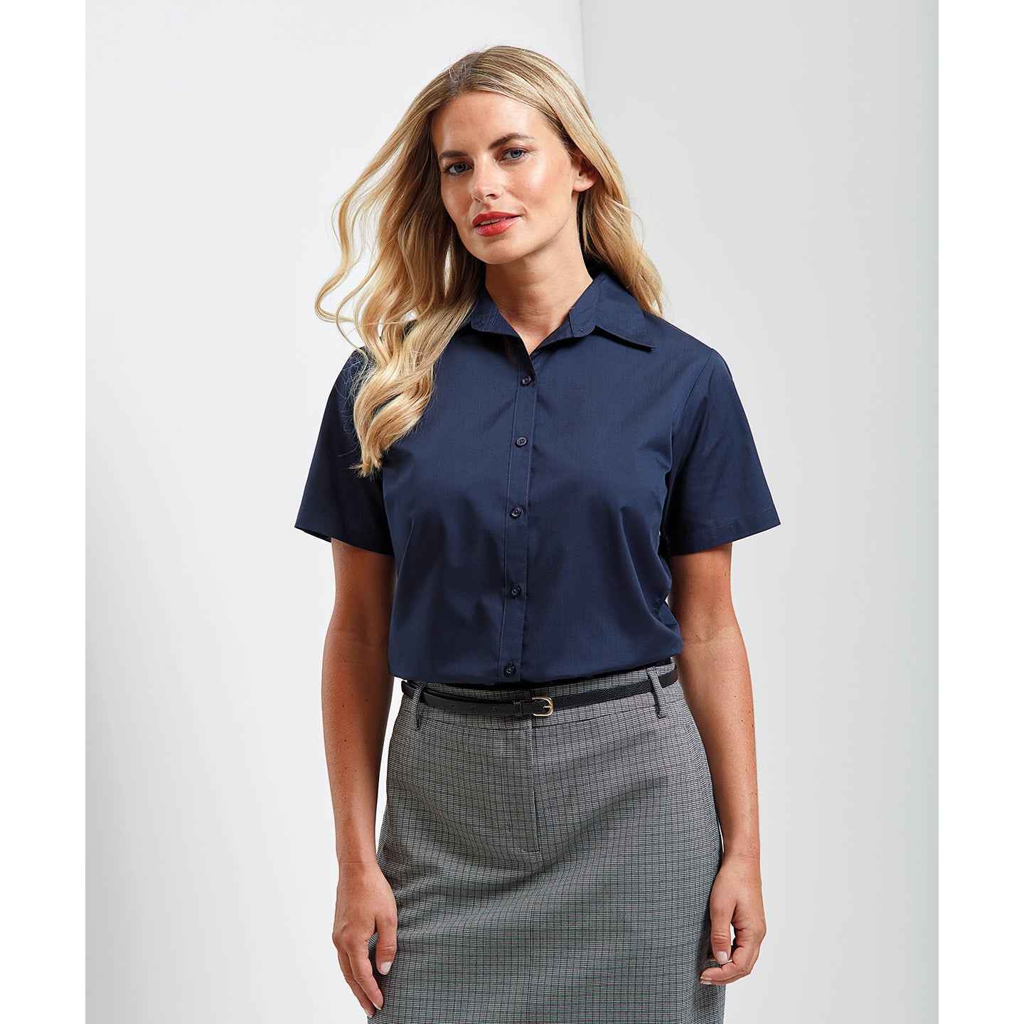 Premier Women's Short Sleeve Poplin Blouse - Black