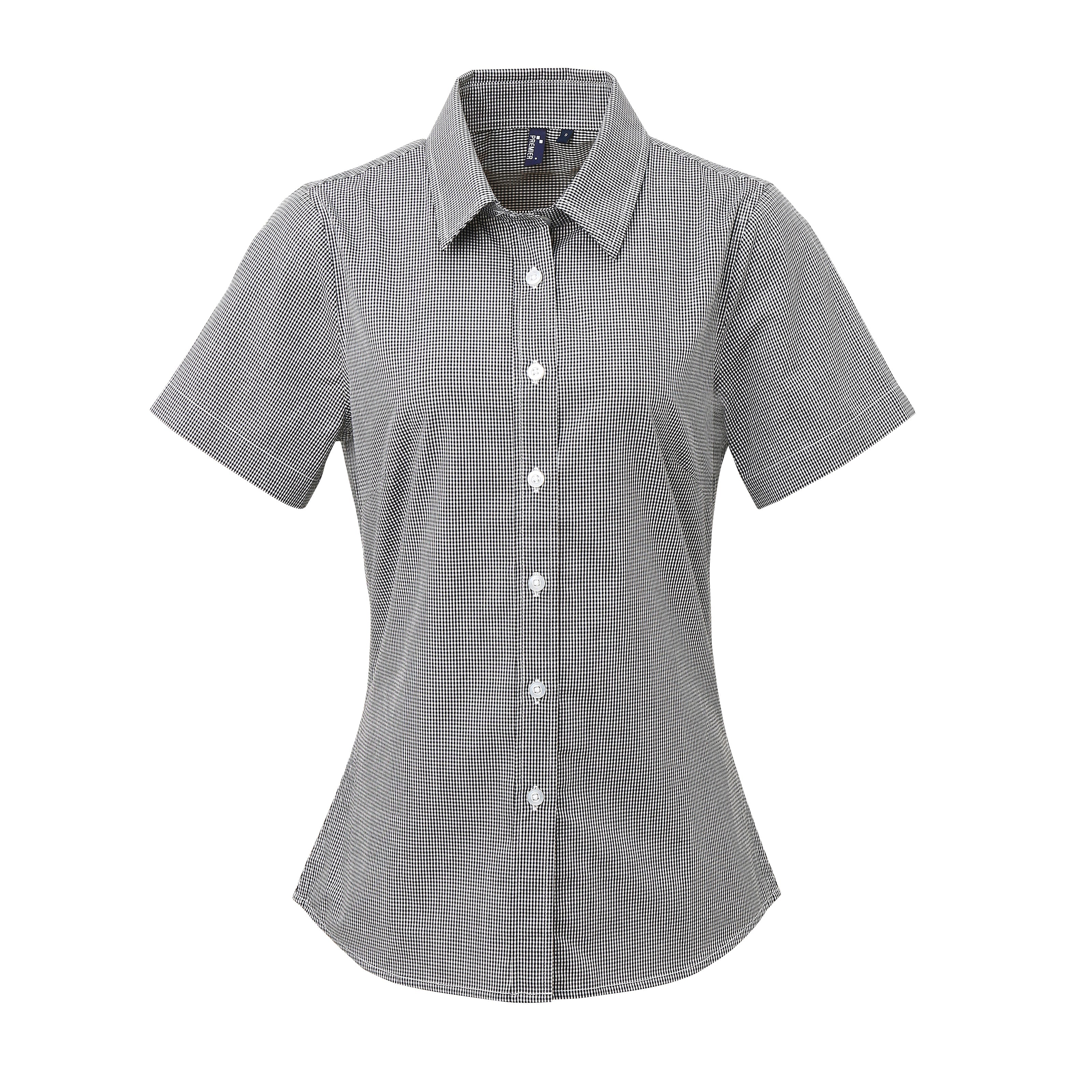 Premier Women's Microcheck (Gingham) Short Sleeve Cotton Shirt