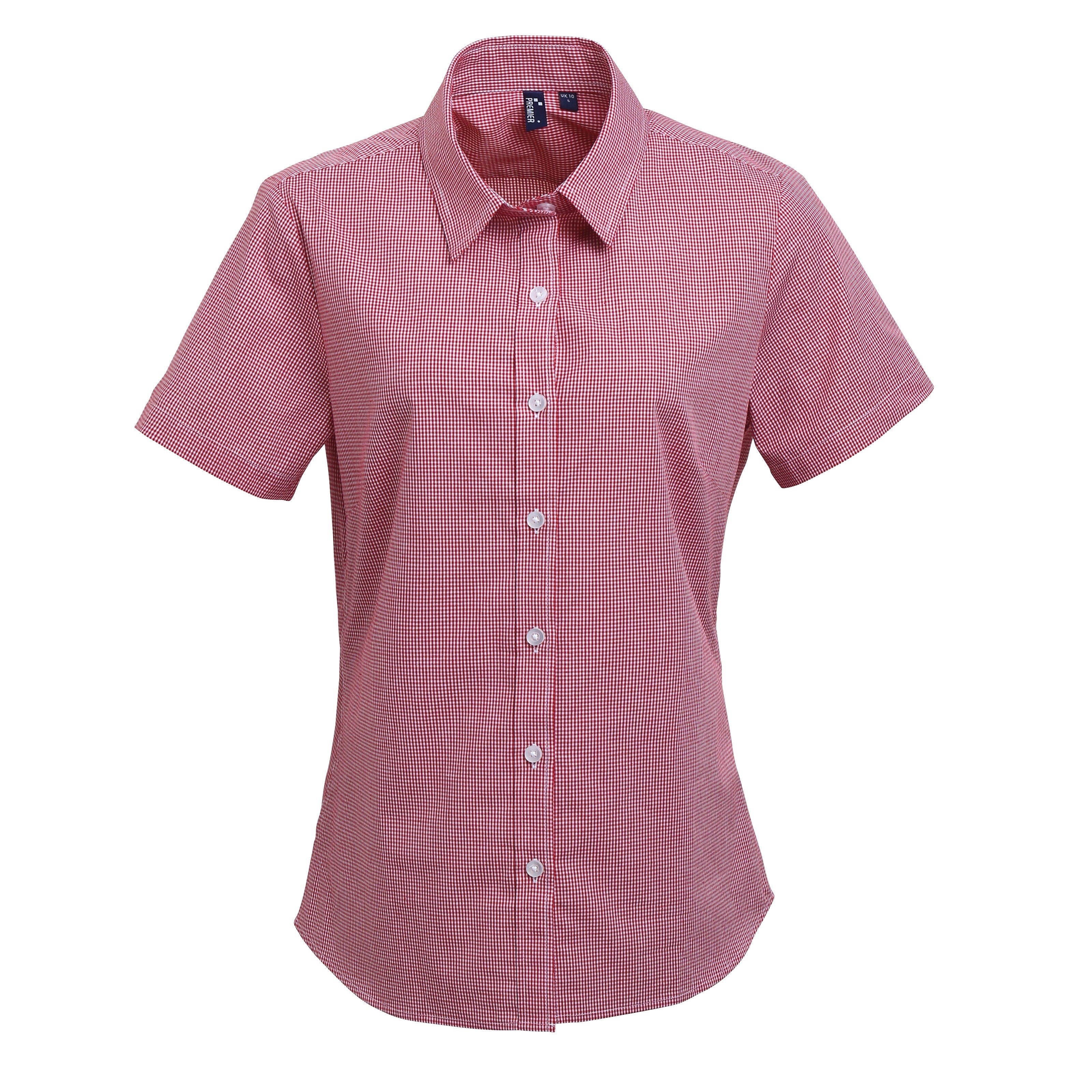 Premier Women's Microcheck (Gingham) Short Sleeve Cotton Shirt