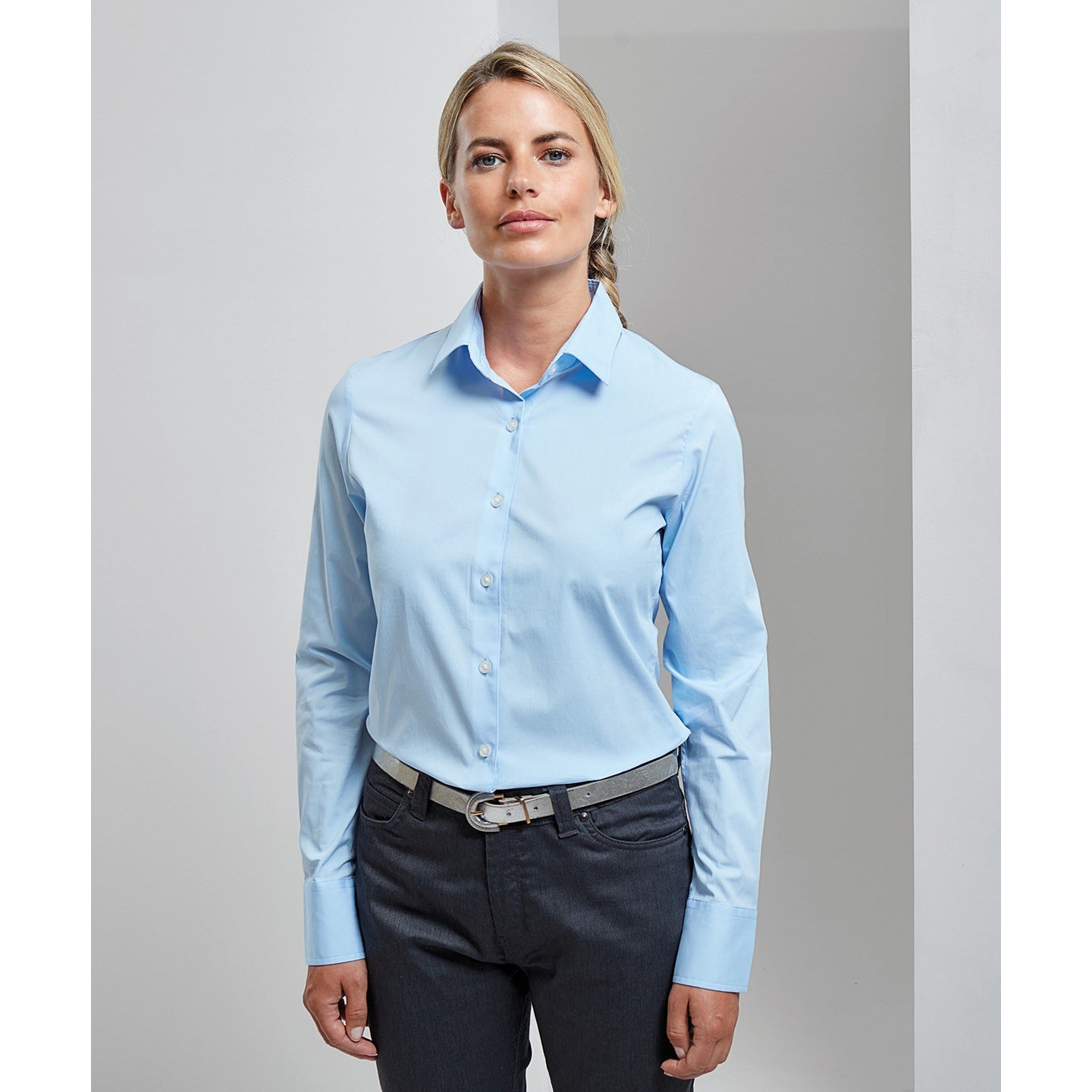 Premier Women's Stretch Fit Cotton Poplin Long Sleeve Blouse