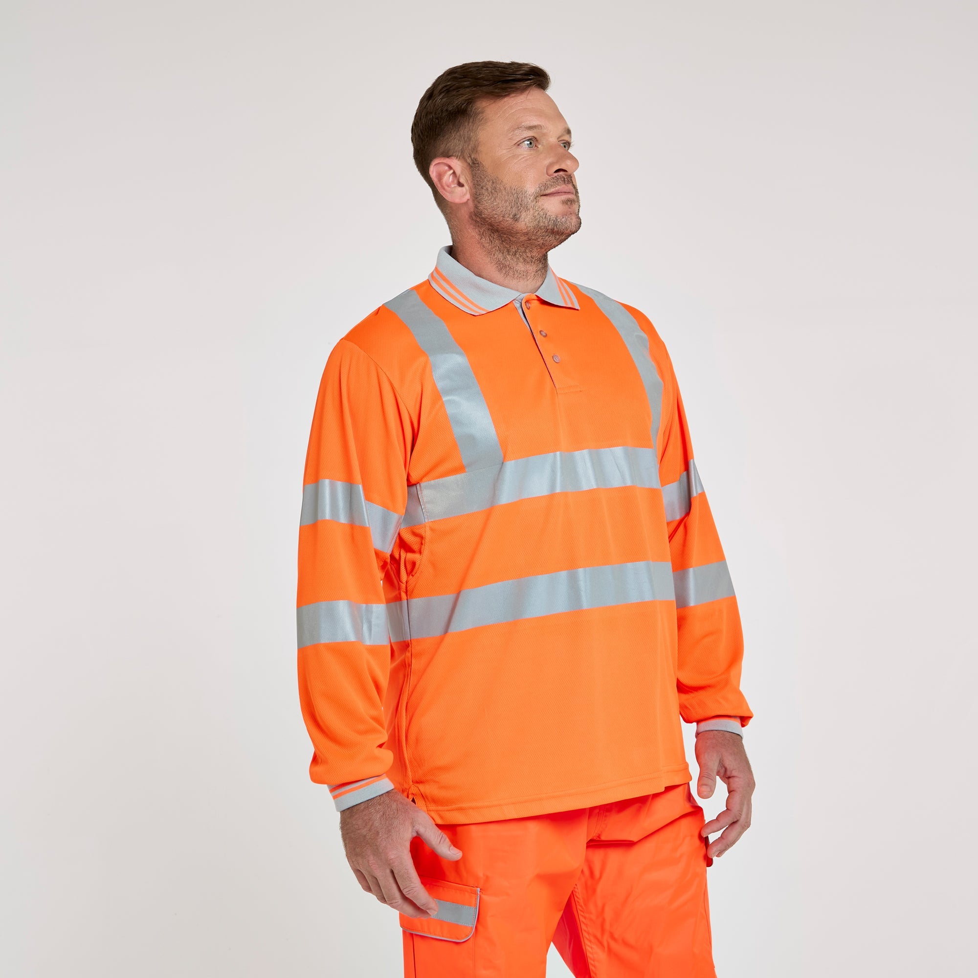 Long Sleeve Polo Shirt Orange - Recycled Content