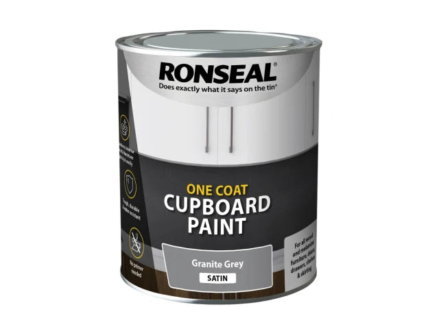 Ronseal One Coat Cupboard Paint Granite Grey Satin 750ml