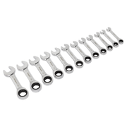 Sealey Stubby Ratchet Combination Spanner Set 12pc Metric