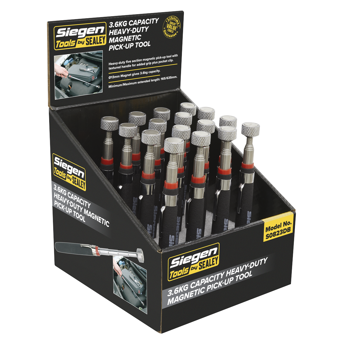 Sealey Heavy-Duty Magnetic Pick-Up Tool 3.6kg Capacity Display Box of 16
