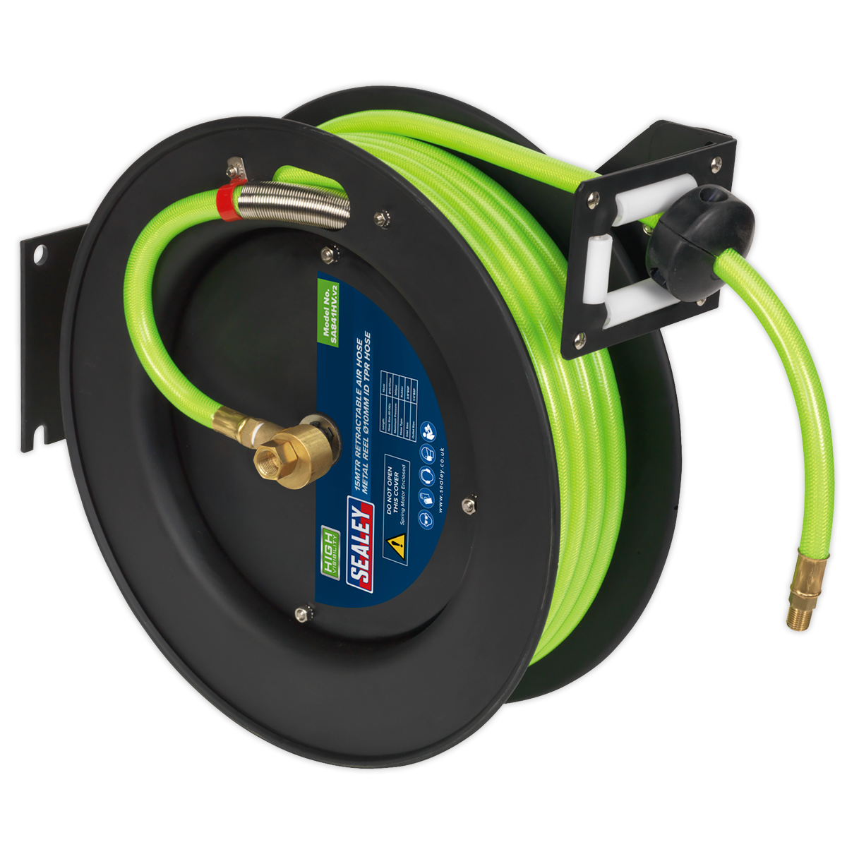 Sealey Retractable Air Hose Metal Reel 15m Ø10mm ID High-Visibility TPR Hose