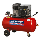Sealey Air Compressor 100L Belt Drive 3hp with Cast Cylinders & Wheels SAC1103B