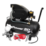 Sealey Air Compressor 50L Direct Drive 2hp with 4pc Air Accessory Kit SAC5020APK