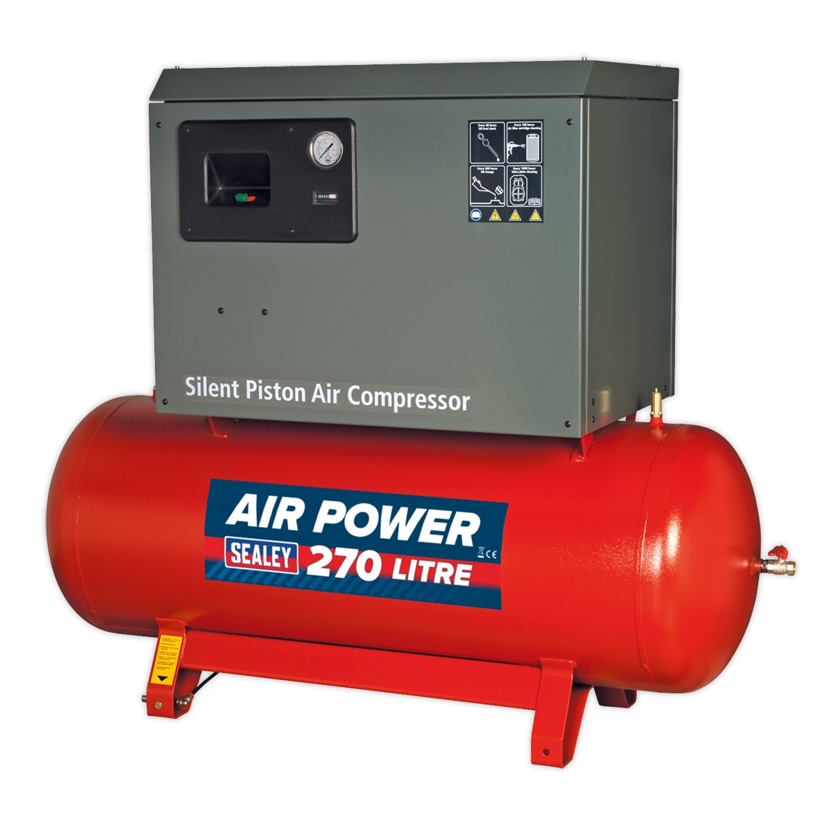 Sealey Compressor 270L Belt Drive 7.5hp 3ph 2-Stage with Cast Cylinders Low Noise