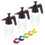 Sealey Premium Pressure Solvent Sprayers 1L & Colour-Coded Caps Combo
