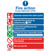Sealey Safe Conditions Safety Sign - Fire Action With Lift - Self-Adhesive Vinyl