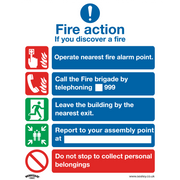 Sealey Safe Conditions Safety Sign - Fire Action Without Lift - Rigid Plastic