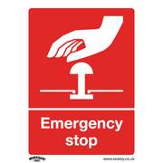 Sealey Safe Conditions Safety Sign - Emergency Stop - Self-Adhesive Vinyl - Pack of 10