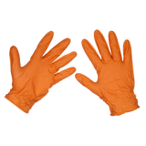 Sealey Orange Diamond Grip Extra-Thick Nitrile Powder- Free Gloves Large - Pack of 50