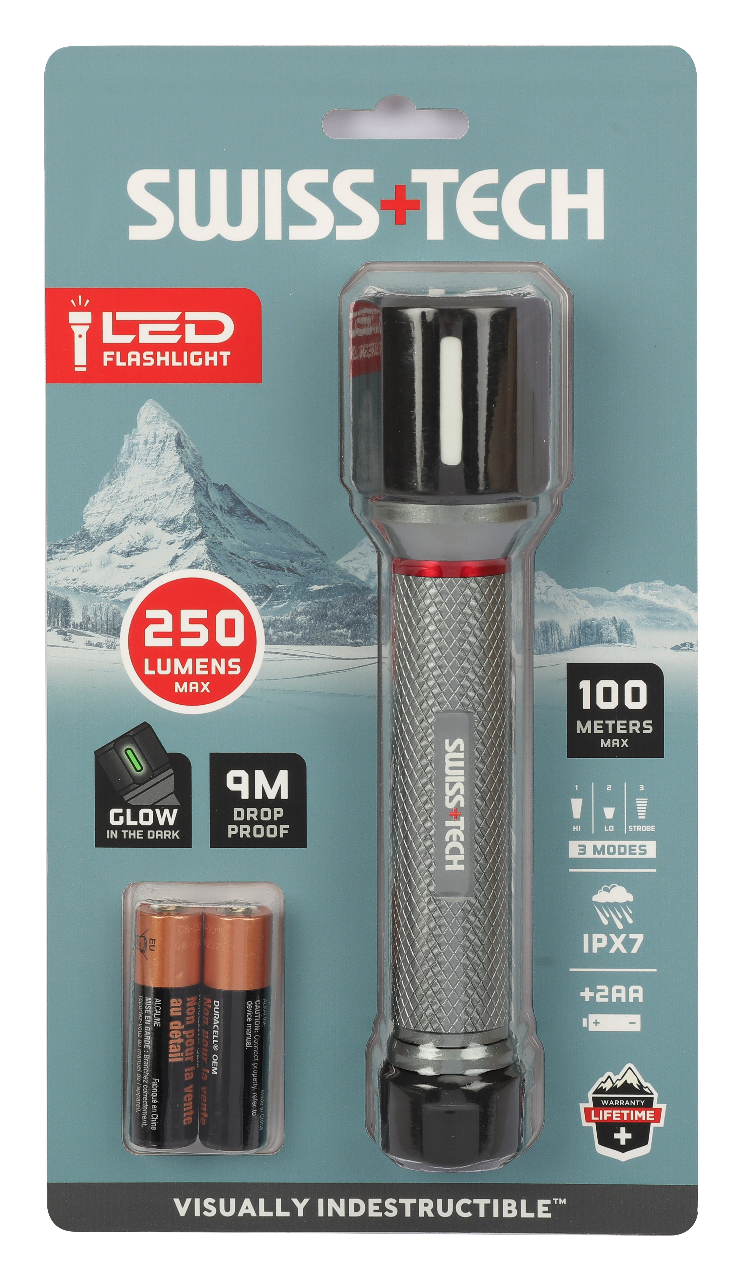 Scruffs Swiss-Tech Drop Proof Flashlight - 2 x AA Heavy Duty LED Torch