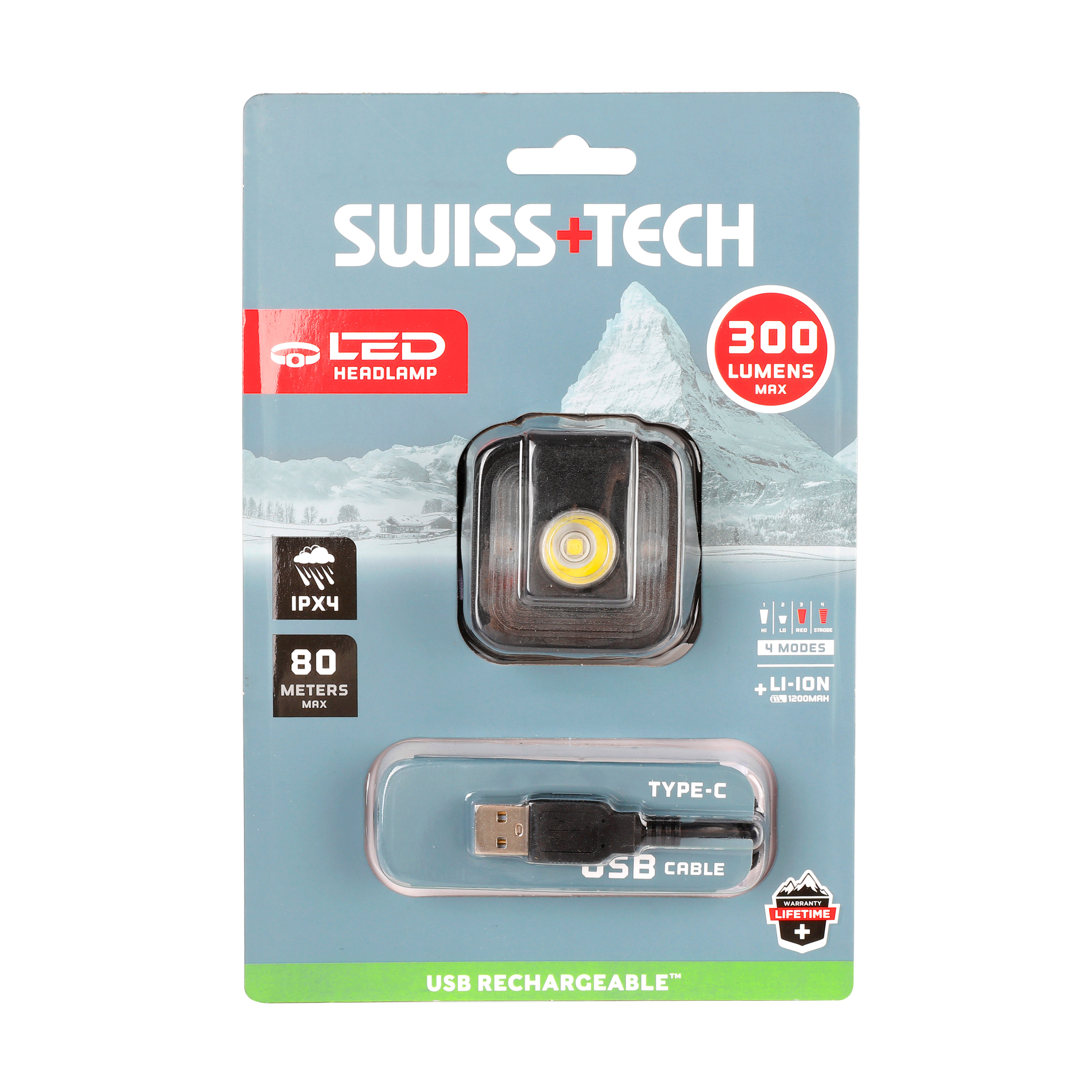Scruffs Swiss-Tech Rechargeable LED Headlamp -  250 Lumens - USB Rechargeable Head Torch