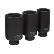 Sealey Impact Hub Nut Socket Set 3pc 12-Point 1/2"Sq Drive