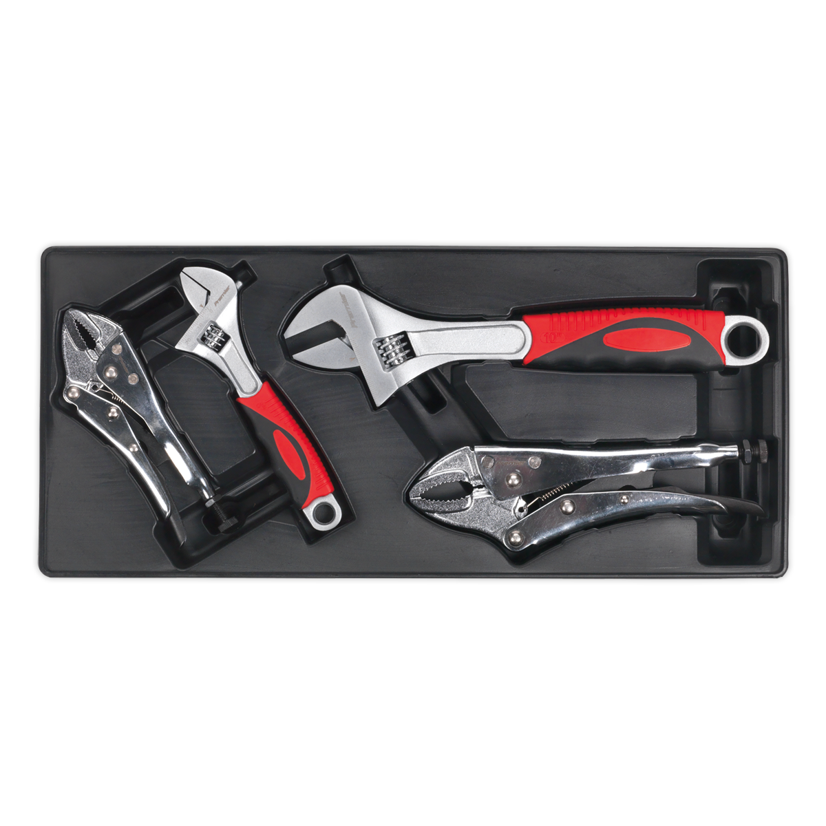 Sealey Tool Tray with Locking Pliers & Adjustable Wrench Set 4pc