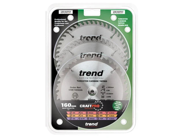 Trend CraftPro Plunge Saw Blade 160 x 20mm x 24T/48T (Pack 3)
