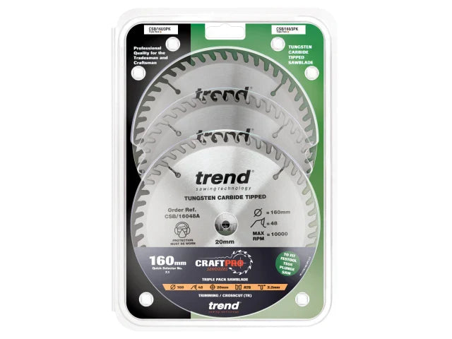 Trend CraftPro Plunge Saw Blade 160 x 20mm x 48T (Pack 3)