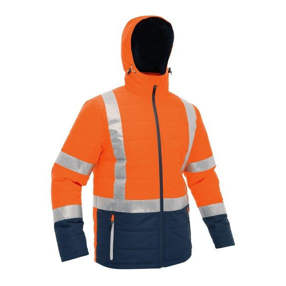 Bisley Taped Two Tone Hi-Vis Puffer Jacket #colour_orange-navy