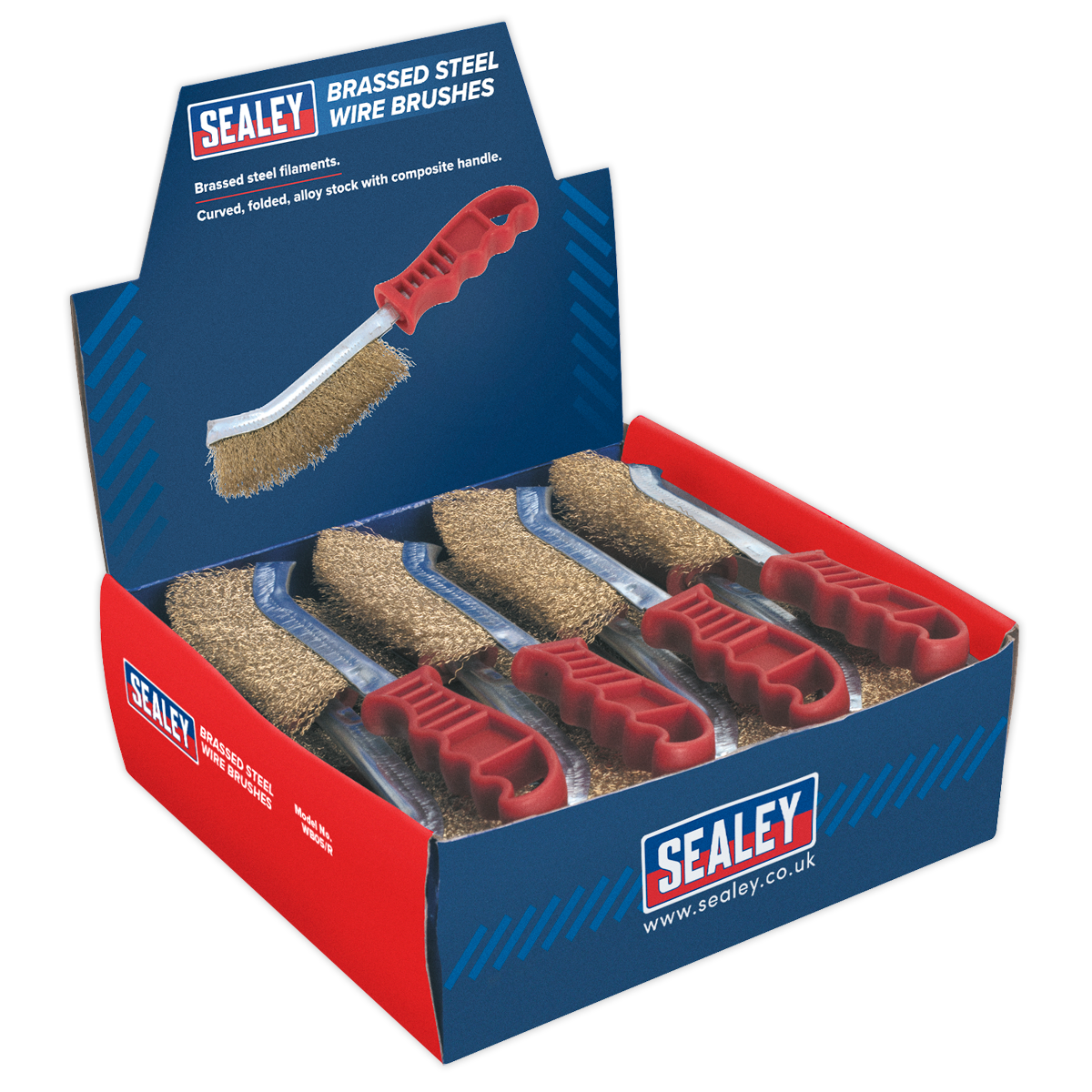 Sealey Wire Brush Brassed Steel Plastic Handle Display Box of 24