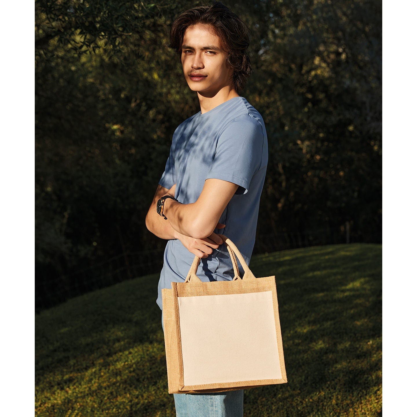 Westford Mill Cotton Pocket Jute Midi Tote