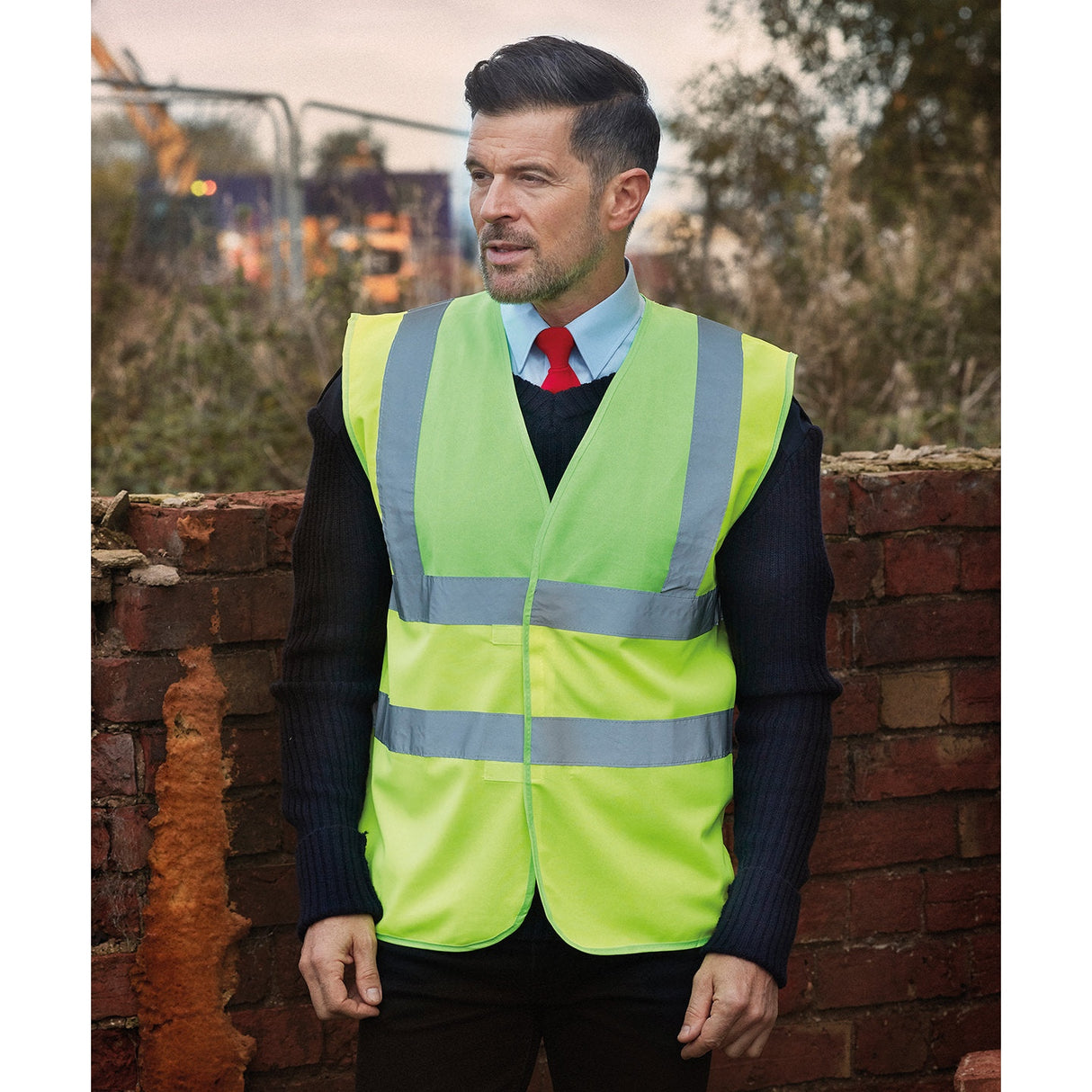 Yoko Hi-Vis 2-Band-And-Braces Waistcoat - Navy Yoke/Yellow