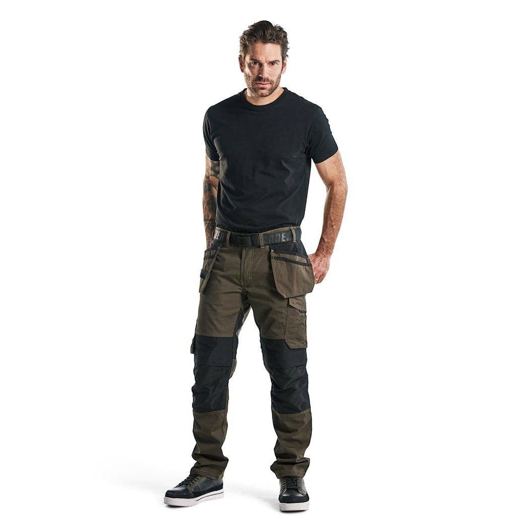 Blaklader Service Trousers with Stretch And Nail Pockets 1496 #colour_dark-olive-green-black