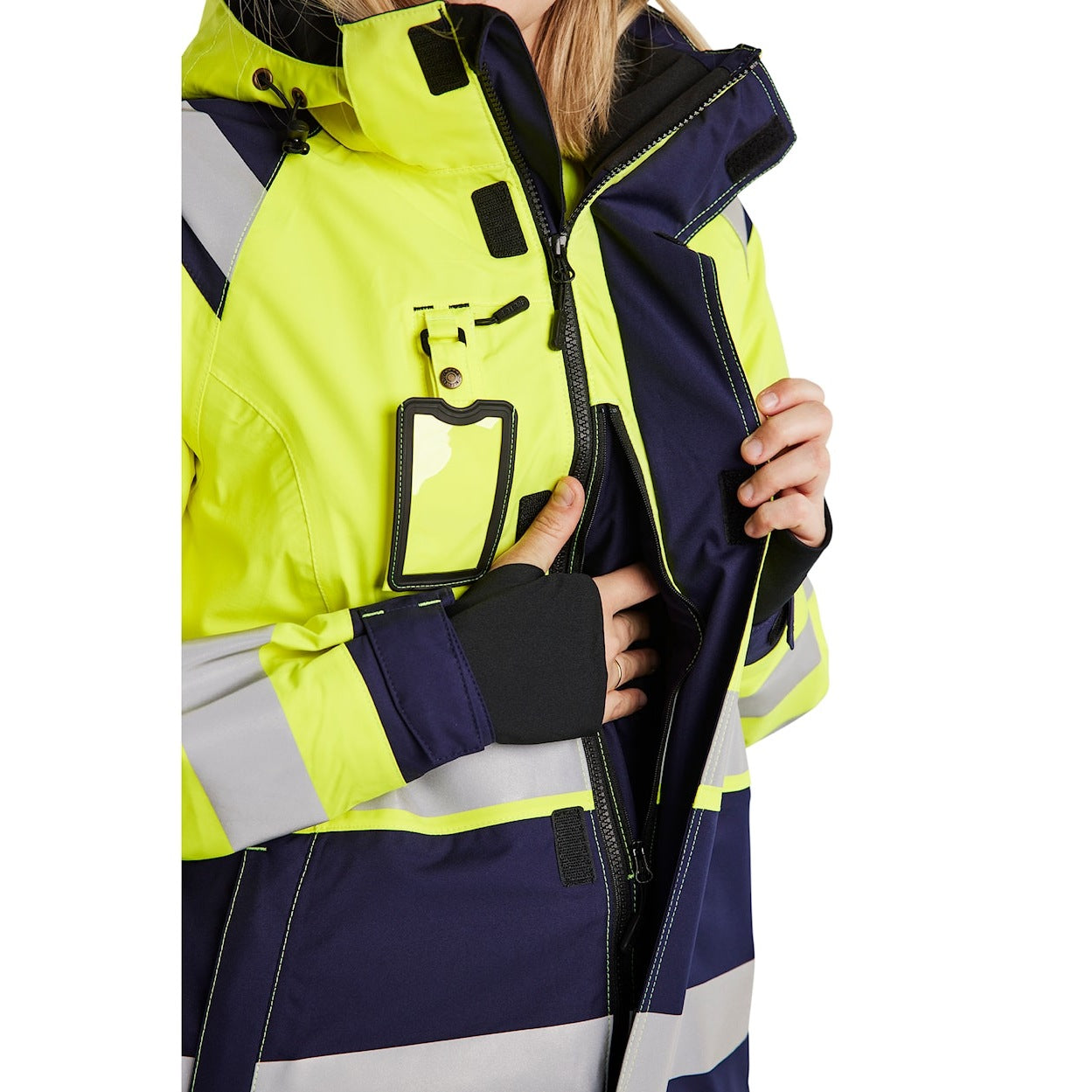 Blaklader Women's Hi-Vis Shell Jacket 4904 #colour_hi-vis-yellow-navy-blue