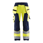 Blaklader Women's Hi-Vis Trousers 7156 #colour_hi-vis-yellow-navy-blue