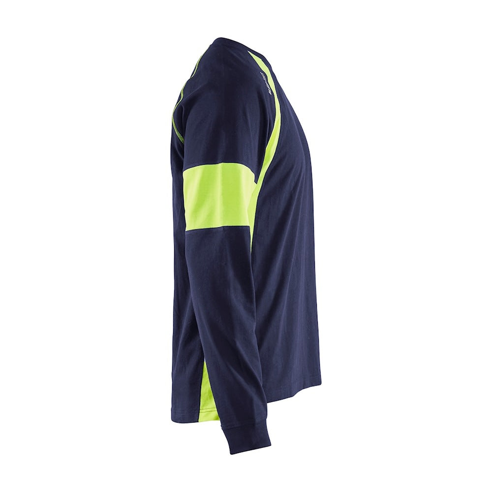 Blaklader Long Sleeved T-Shirt 3520 #colour_navy-blue-hi-vis-yellow