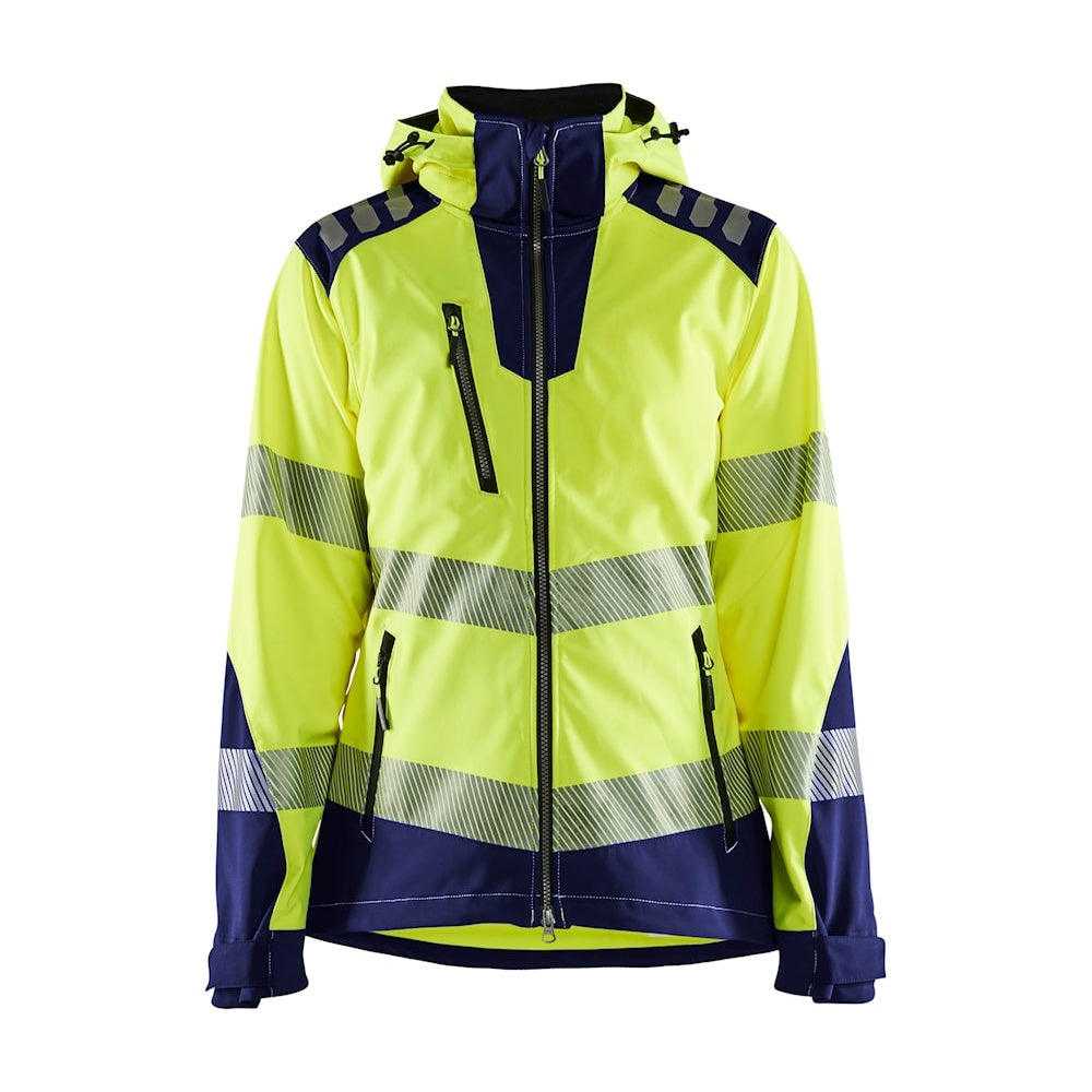 Blaklader Women's Hi-Vis Softshell Jacket 4791 #colour_hi-vis-yellow-navy-blue