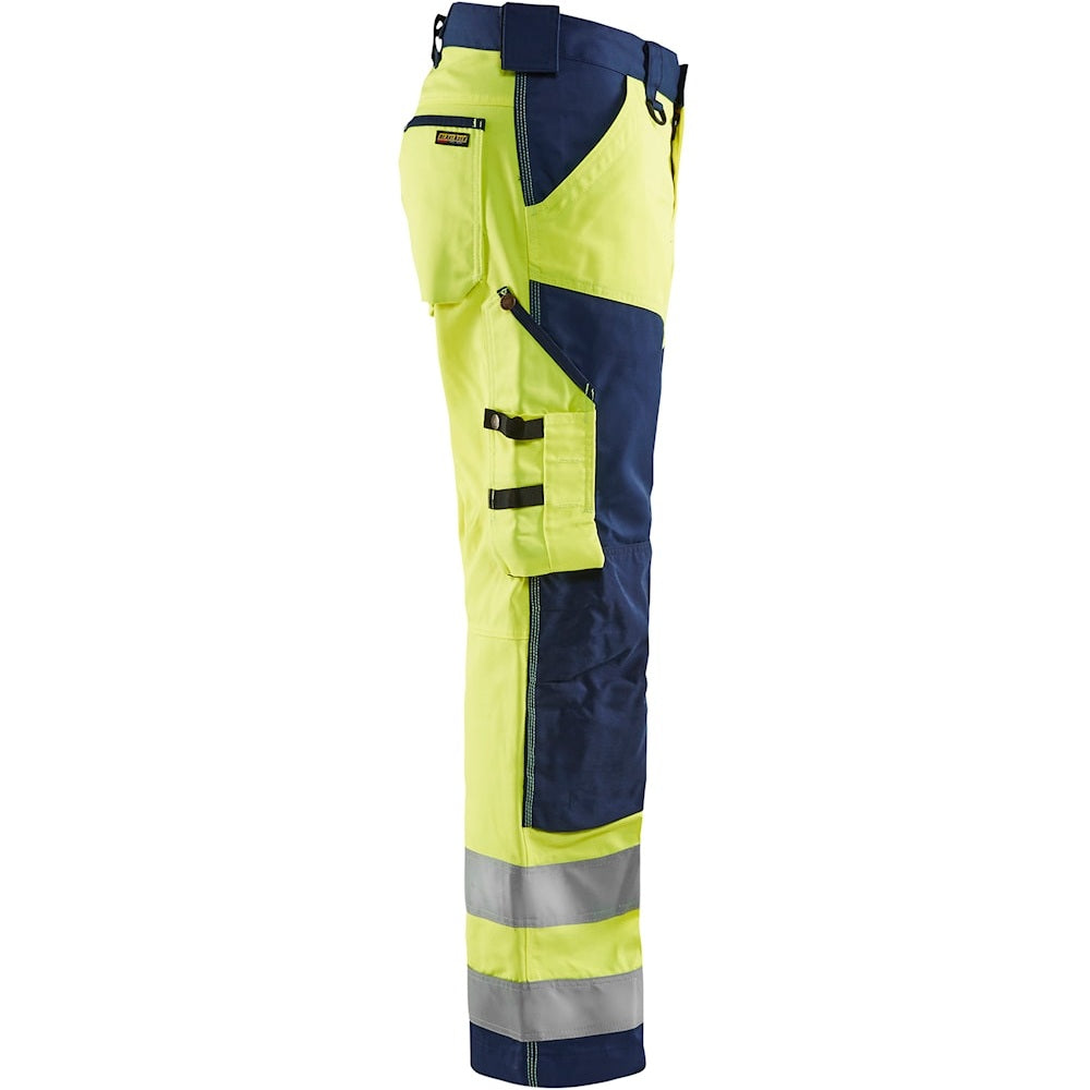 Blaklader Hi-Vis Trousers without Nail Pockets 1566 - Hi-Vis Yellow/Navy Blue