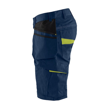 Blaklader Service Shorts with Nailpockets 1494 #colour_dark-navy-blue-hi-vis-yellow