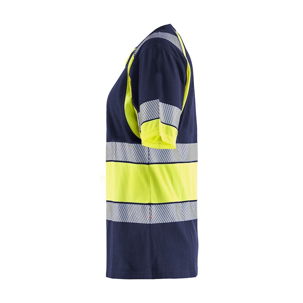 Blaklader Women's Hi-Vis T-Shirt 3410 #colour_navy-blue-hi-vis-yellow