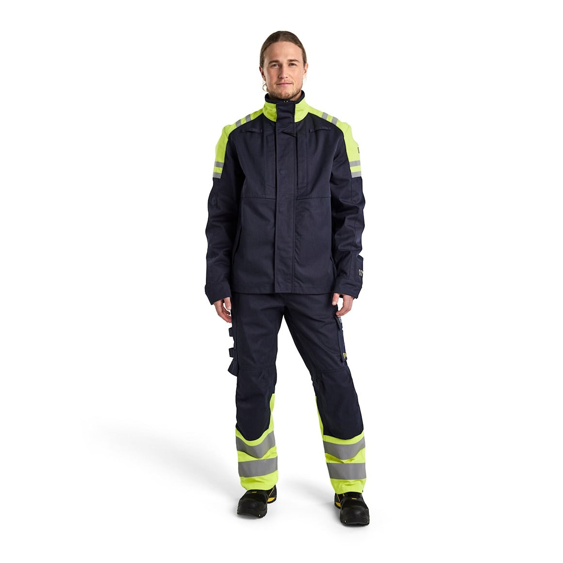 Blaklader Trousers Inherent Steel 1705 #colour_navy-blue-hi-vis-yellow