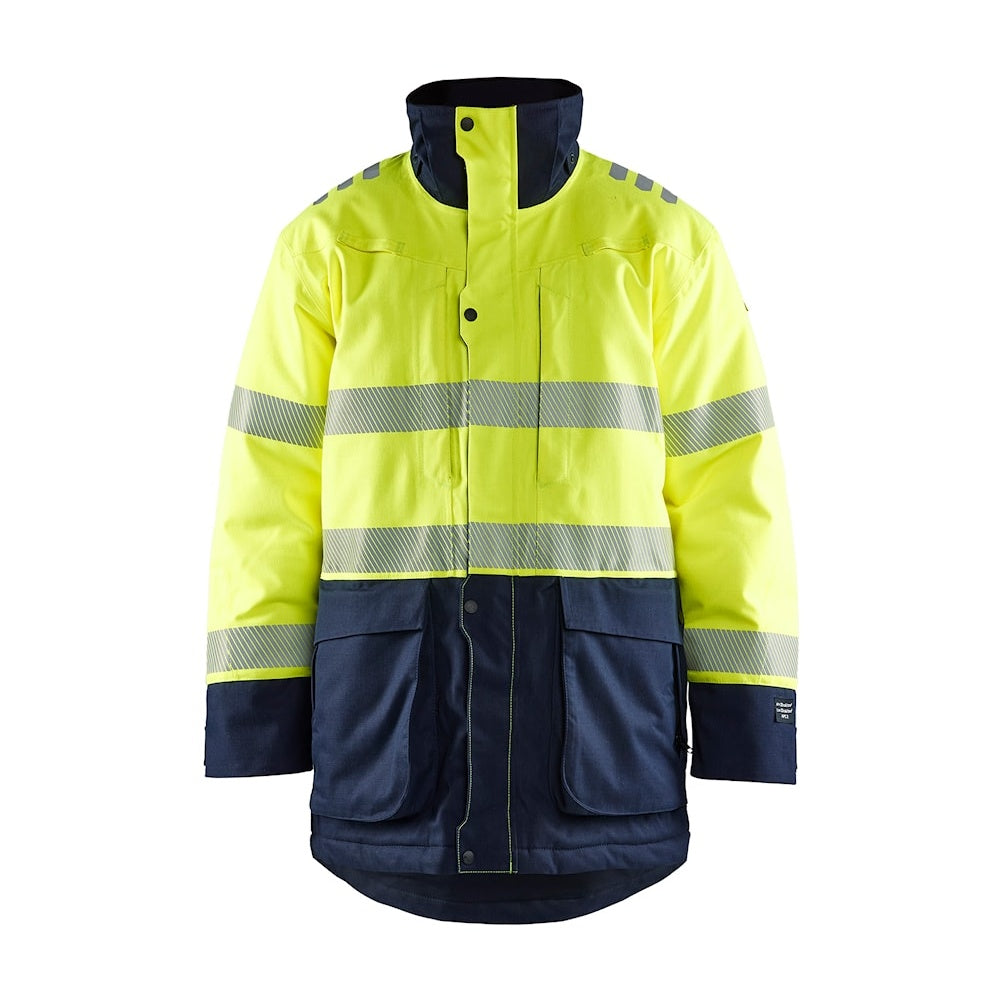 Blaklader Multinorm Winter Parka 4527 #colour_hi-vis-yellow-navy-blue