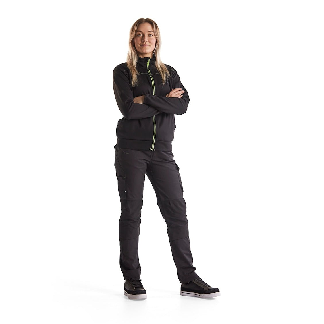 Blaklader Women's Sweatshirt with Full Zip 3394 #colour_black-hi-vis-yellow