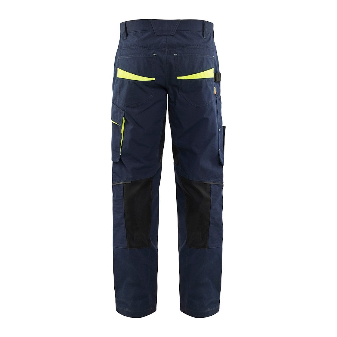 Blaklader Service Trousers with Stretch 1495 #colour_dark-navy-blue-hi-vis-yellow