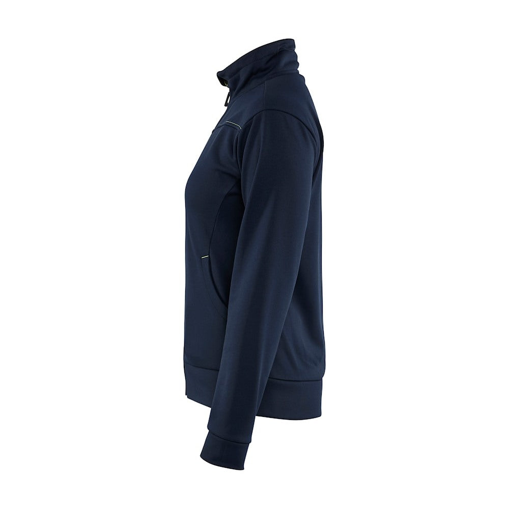 Blaklader Women's Sweatshirt with Full Zip 3394 #colour_dark-navy-blue-hi-vis-yellow