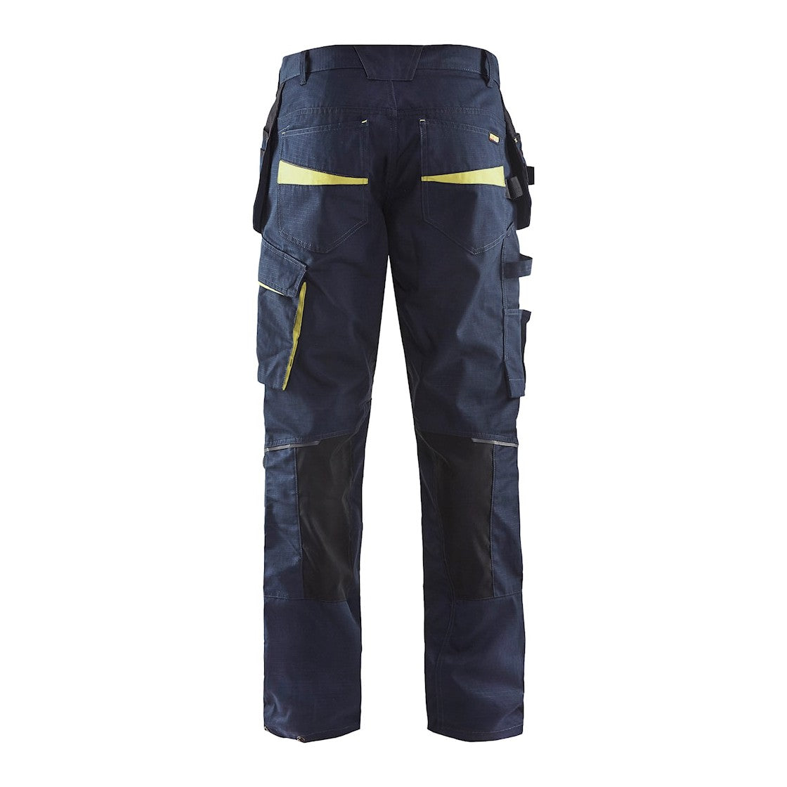 Blaklader Service Trousers with Stretch And Nail Pockets 1496 #colour_dark-navy-blue-hi-vis-yellow