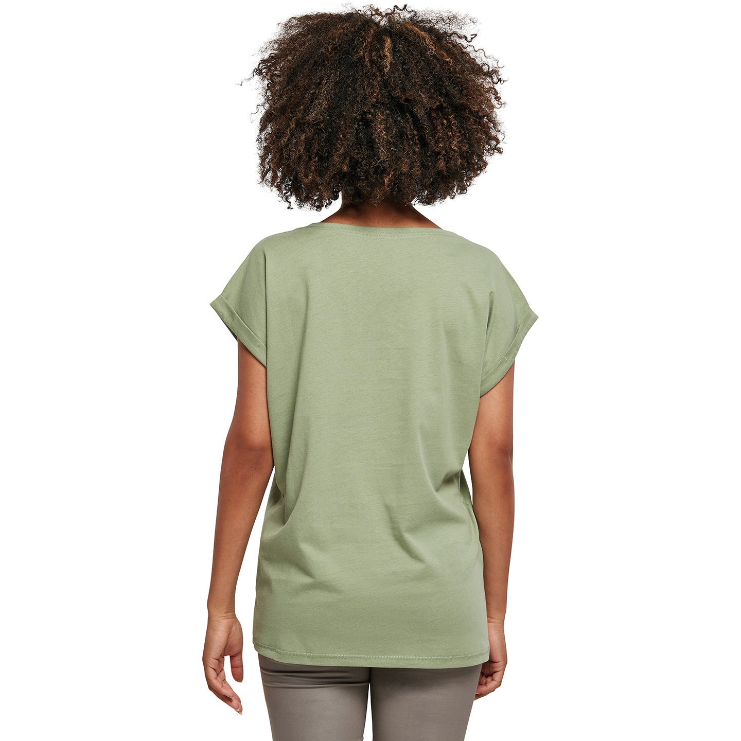 Build Your Brand Women's Extended Shoulder Tee - Soft Salvia