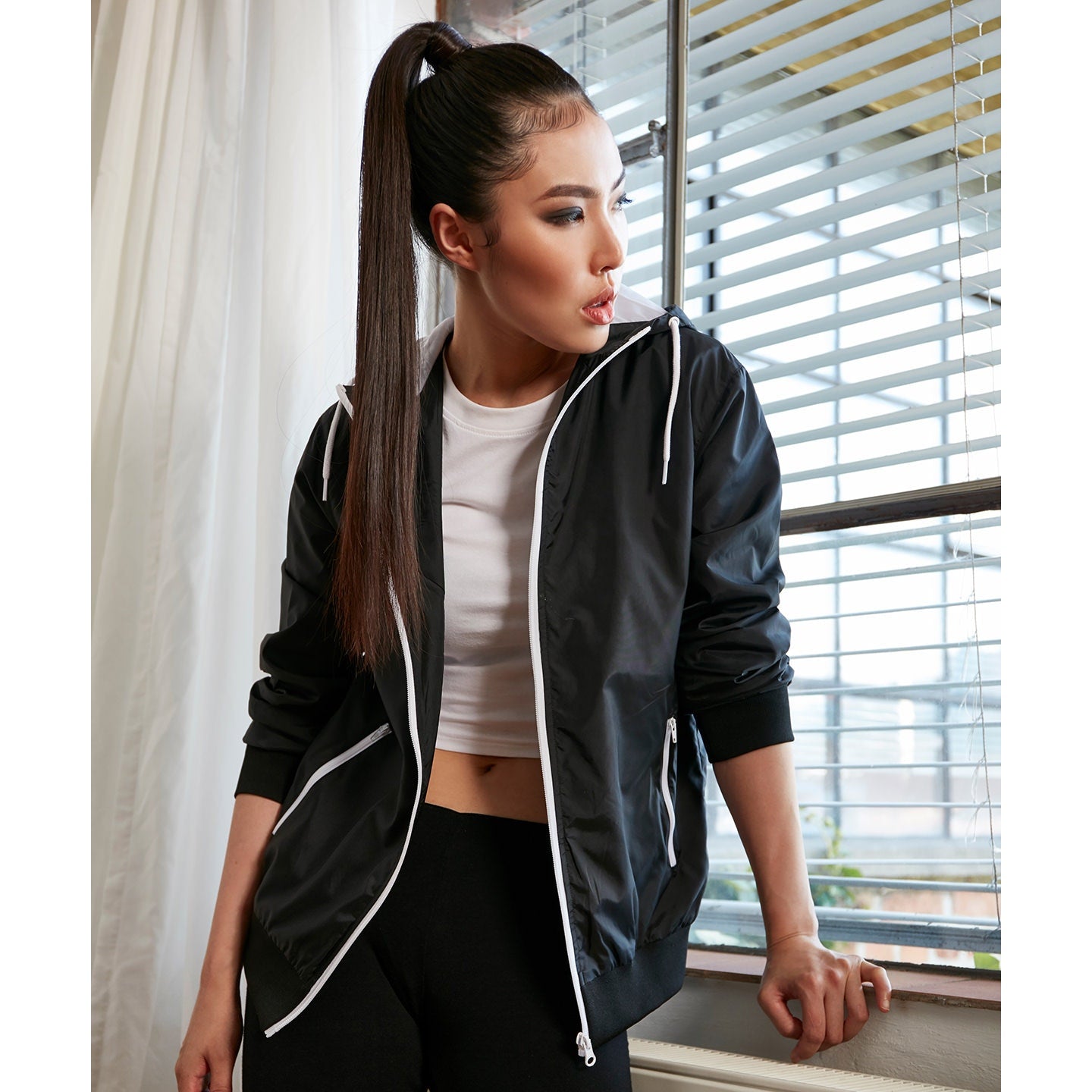 Build Your Brand Women's Two-Tone Tech Windrunner Jacket