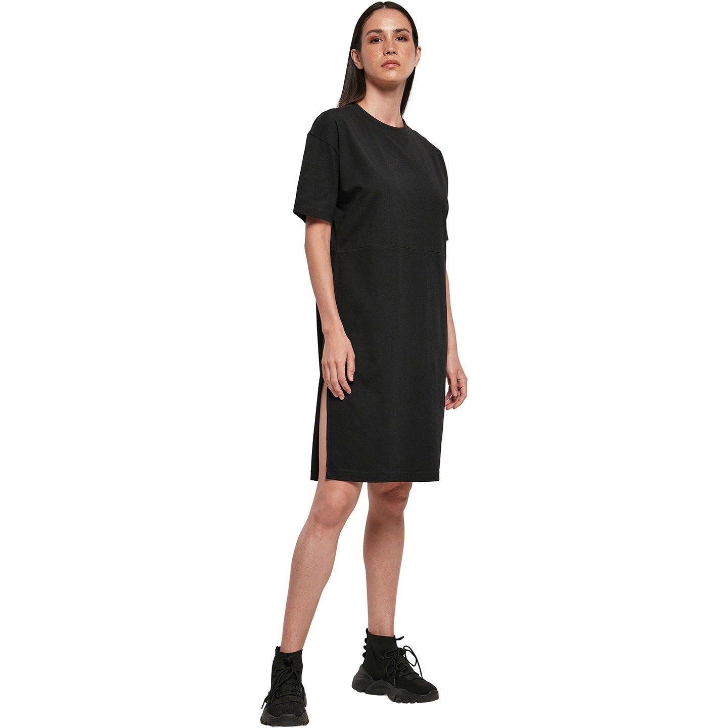 Build Your Brand Women's Organic Oversizes Slit Tee Dress