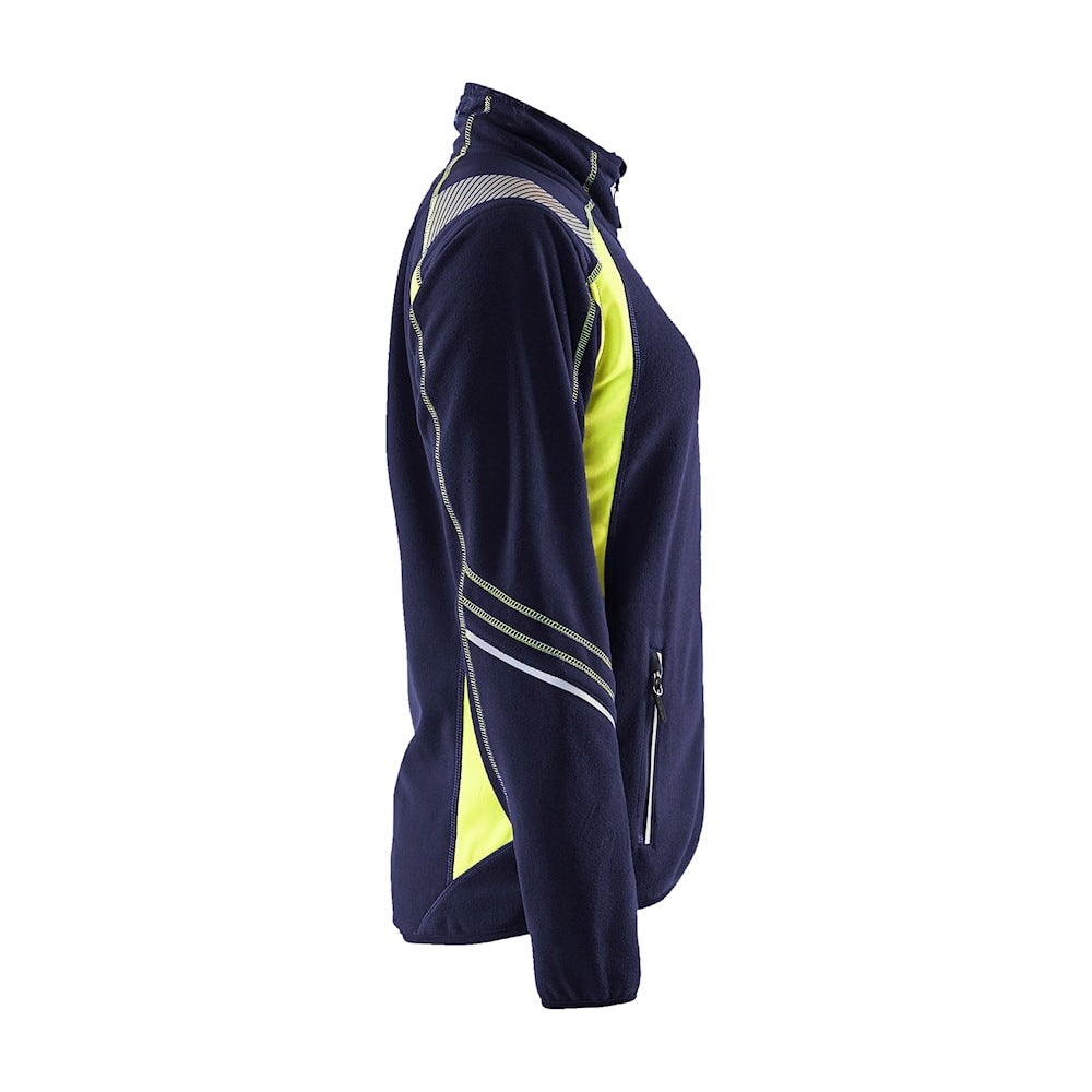 Blaklader Women's Microfleece Jacket 4973 #colour_navy-blue-hi-vis-yellow
